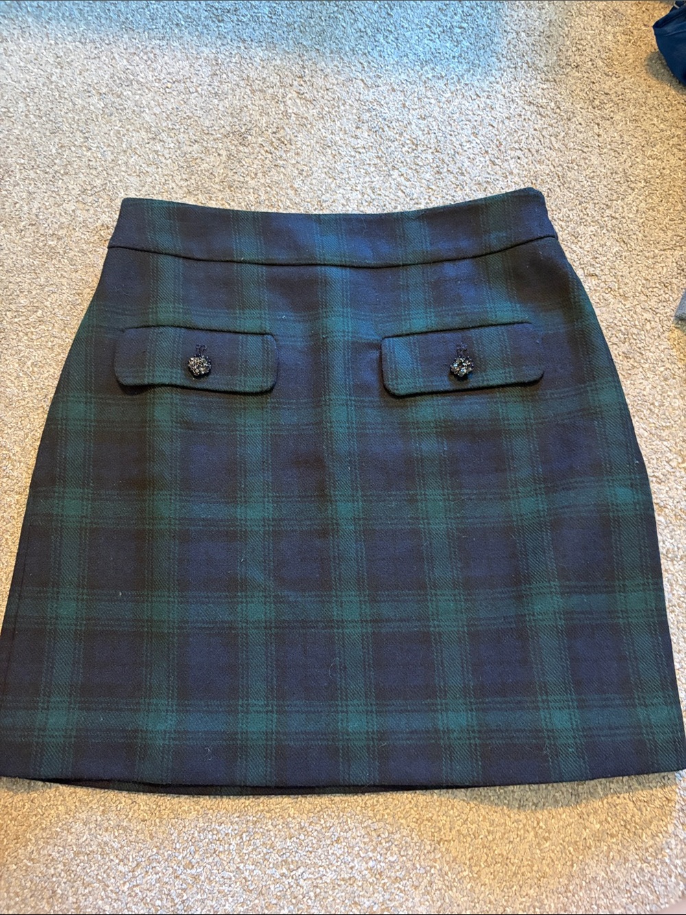 Loft Plaid Mini Skirt - Dark Green and Navy